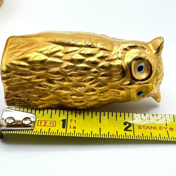 Gold Ceramic Owl Figurines With Textured Design Set Of 3 Vintage - Picture 7 of 12